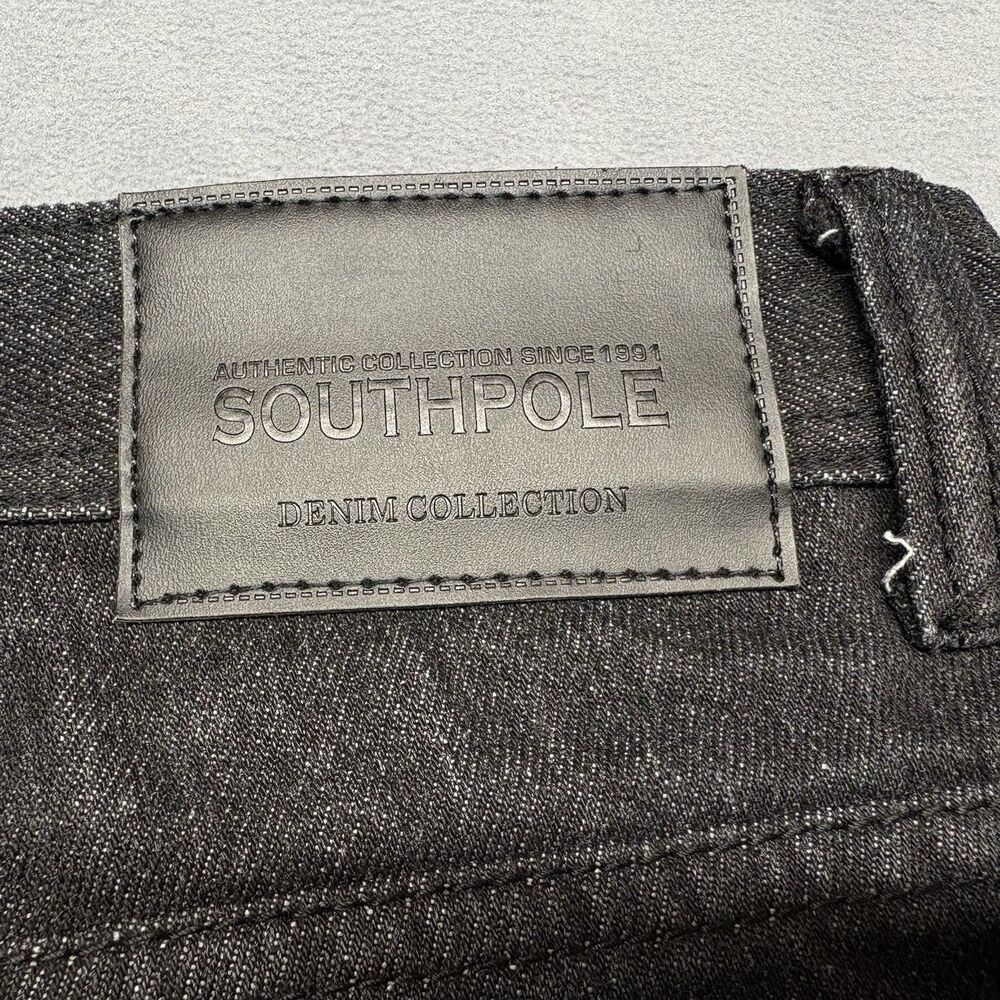 Southpole Mens Moto Jeans Size 34 Cotton Blend 5-Pocket Straight Leg Black - Picture 5 of 11